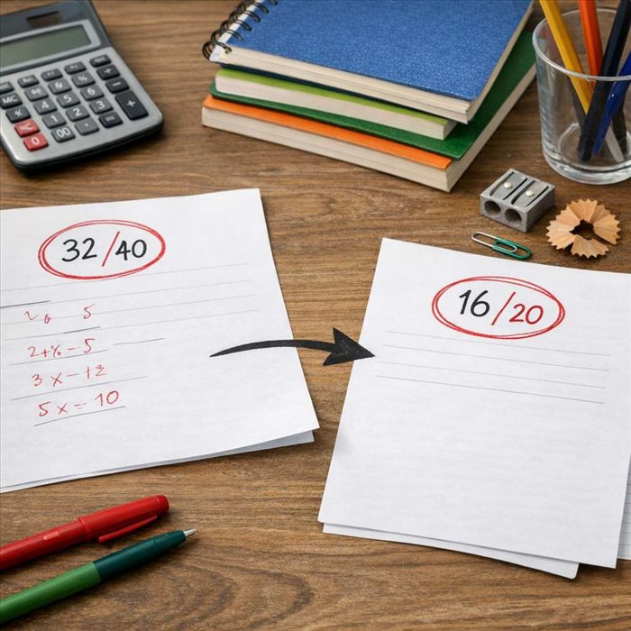 Convertir une note sur 40 en note sur 20 : méthode simple